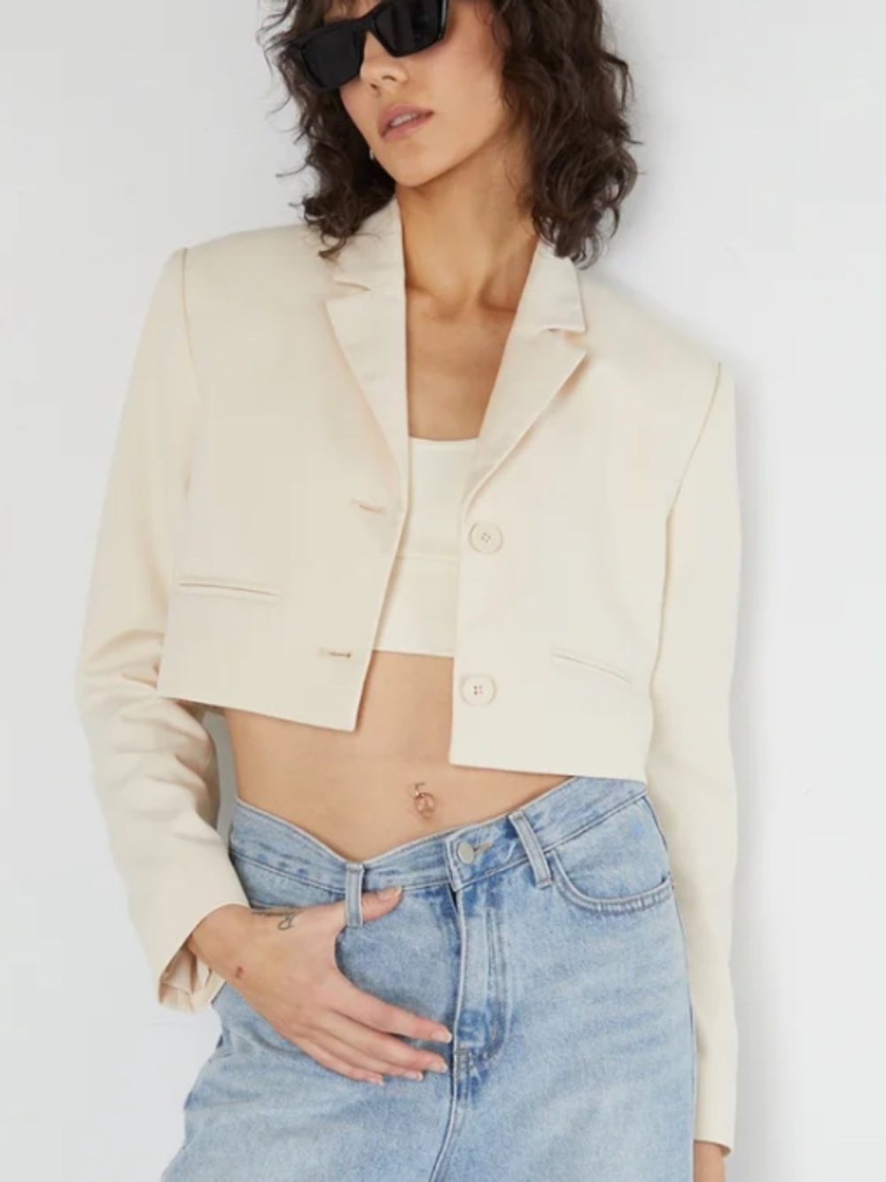 Oak + Fort Cropped Blazer Jacket in Oatmeal Cream